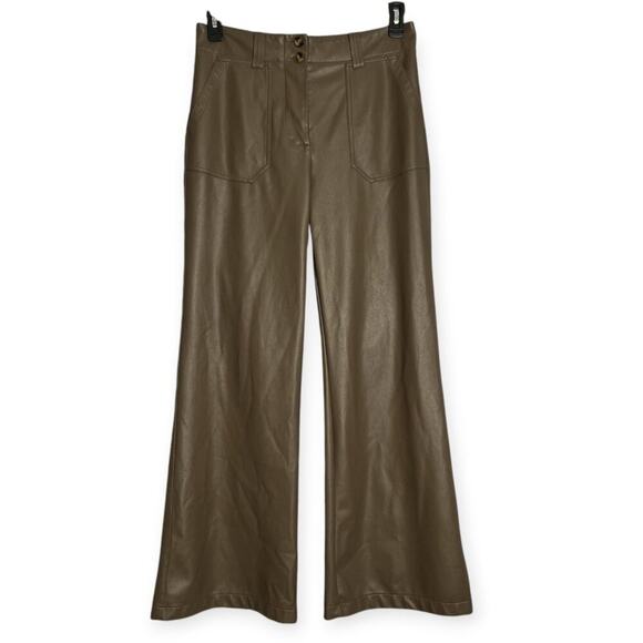 NEW Maeve Full Length High Rise Wide-Leg Faux Leather Pant SIZE 10 Brown NWOT - Picture 1 of 7